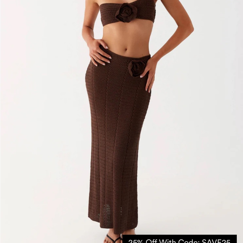 Peppermayo Kelcie Rose Crochet Maxi Skirt Set - Chocolate